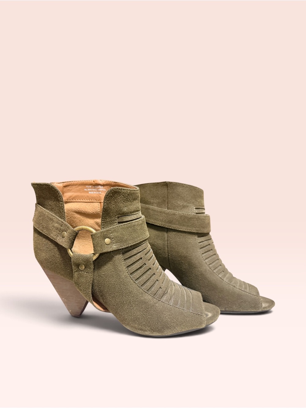 Olive Suede Ankle Booties with Ring Strap - Women